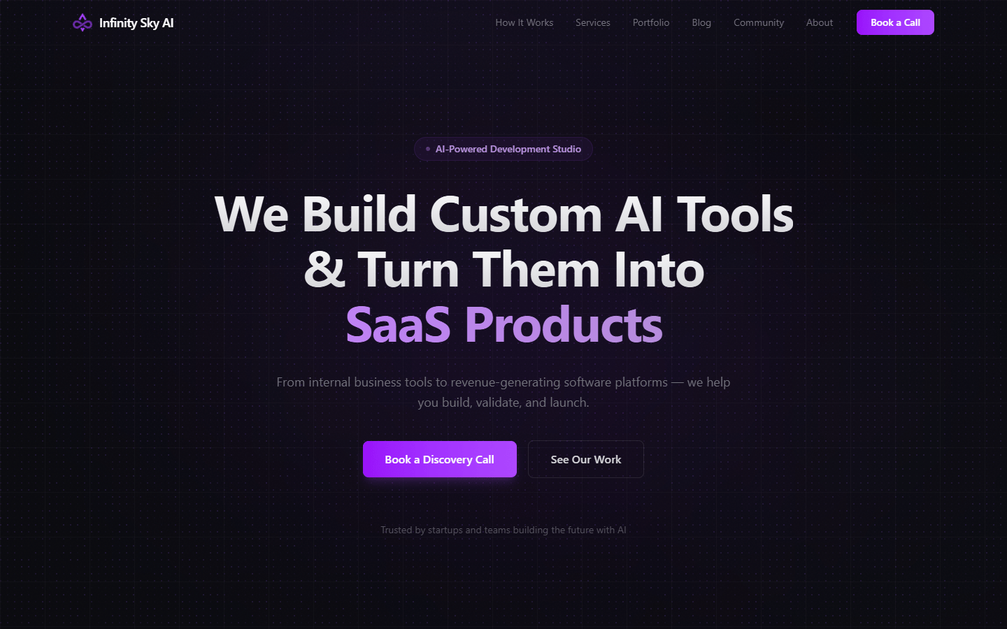Screenshot of the Infinity Sky AI website