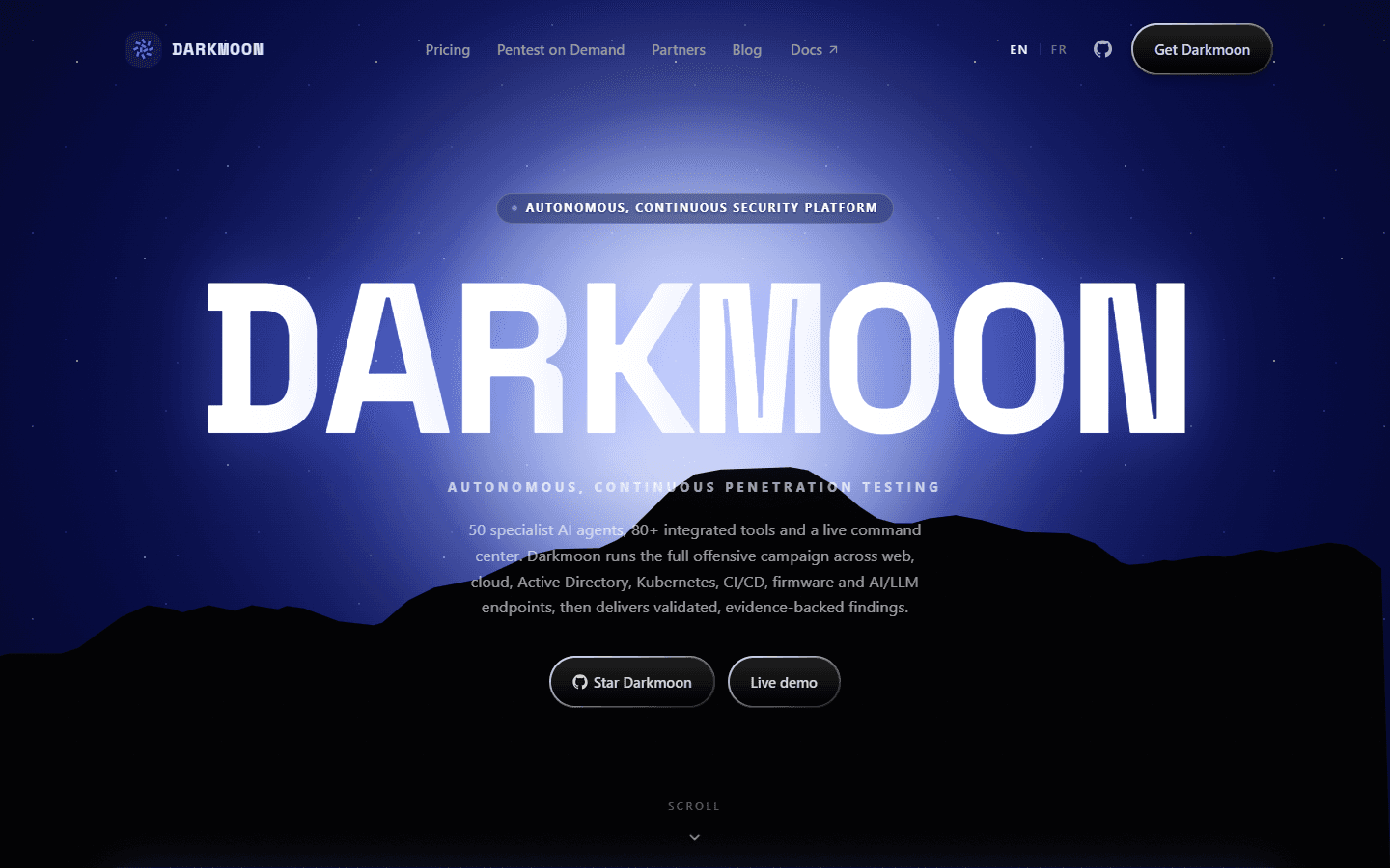 Screenshot of the Dark Moon website
