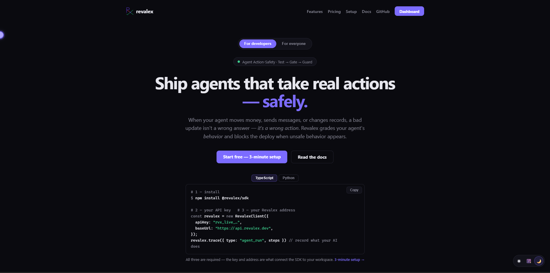 Screenshot of the Revalex website